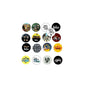 Set of 13 Beatles round pin badges with assorted colorful artwork designs