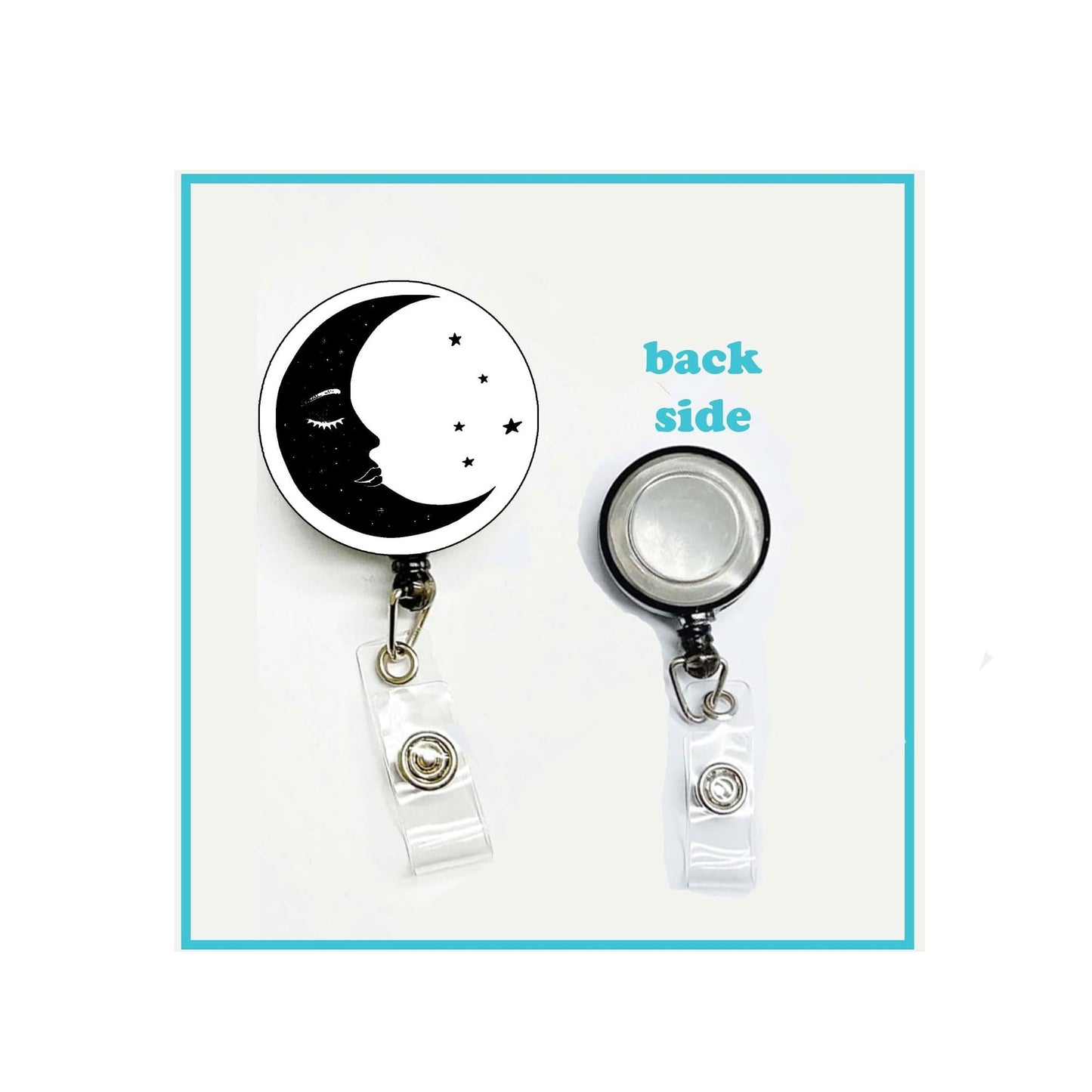 Crescent Moon and Star Symbol Badge Reels Cute Felt Retractable Badge Reels Themed Badge Holders Gift for Nurses Doctors ID Badges Name Cards Lanyards Holidays 1.45"