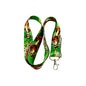 Green tiger-themed lanyard with metal clip and keyring for phone or ID.