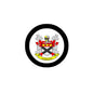 Johnson family crest round pin-back badge with black rim and shield emblem