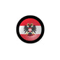 Austria coat of arms enamel lapel pin, circular with black rim and red-white-red flag
