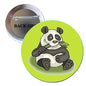 Green pinback button brooch with cartoon panda holding bamboo