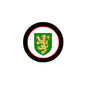 3-inch circular coat-of-arms magnet with black rim, red border, green shield center