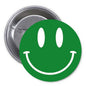Green smiley face 1.25-inch pinback button with metal clasp