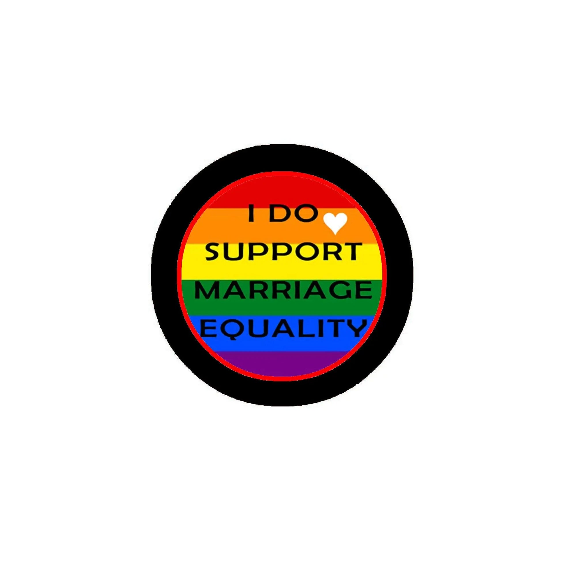 Marriage equality pinback button with colorful text 'I DO SUPPORT' and heart