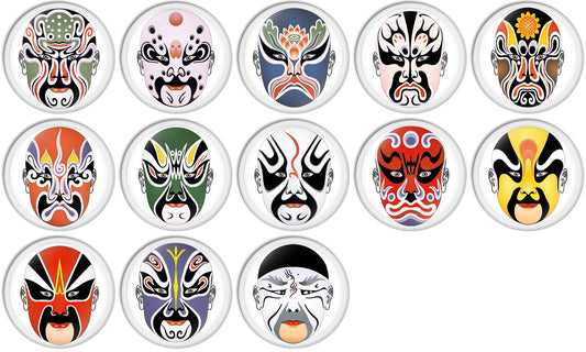 Chinese Opera Mask Designs #7 Pinback Buttons Badges/Pin 1 Inch (25mm) Set of 13 New