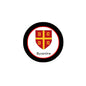 Round black-bordered Byzantine coat of arms emblem with red cross on white