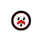 Round coat of arms magnet with black border, white shield, red base, and three black lions