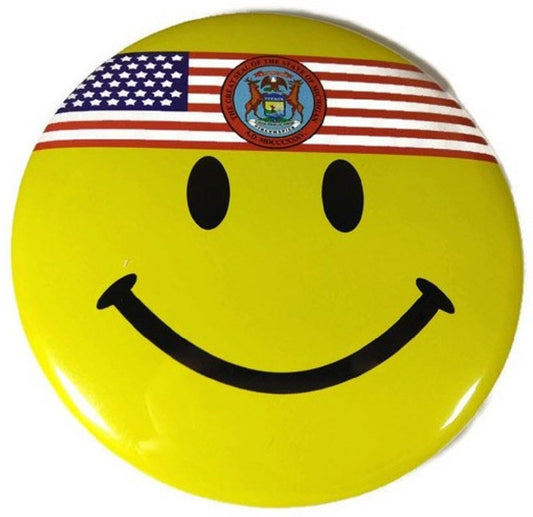 Chic 4 in 1 Emoticon GREAT SEAL MICHIGAN MI US Flag Jumbo Badge Button Pin 3.75”