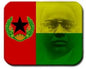 Square mousepad with red-green split design, black star and crest, portrait face graphic