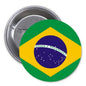 Brazil flag pinback button with green border, yellow diamond, blue circle and stars