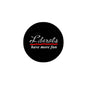 2.25-inch pinback button, black with "Liberals have more fun" white and red text