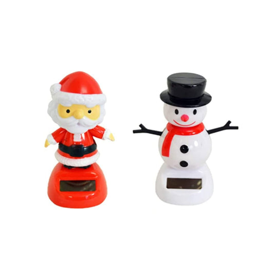 2 Pcs Set Solar Powered Toy Christmas Snowman & Santa Claus Swinging Bobble Toy Gift for Car Decoration Novelty Happy Dancing Solar Animated Toys