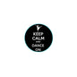 2.25-inch round pinback button, black with turquoise rim, white dancer and 'KEEP CALM DANCE ON'