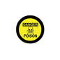 2.25-inch danger poison pinback button with yellow center, skull, and “DANGER POISON” text
