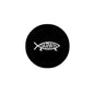2.25-inch Darwin symbol pinback button, black circular with white logo