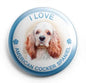 American Cocker Spaniel pinback button with 'I LOVE' and dog portrait