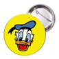 Yellow duck character pinback badge with round face graphic and metal safety pin back