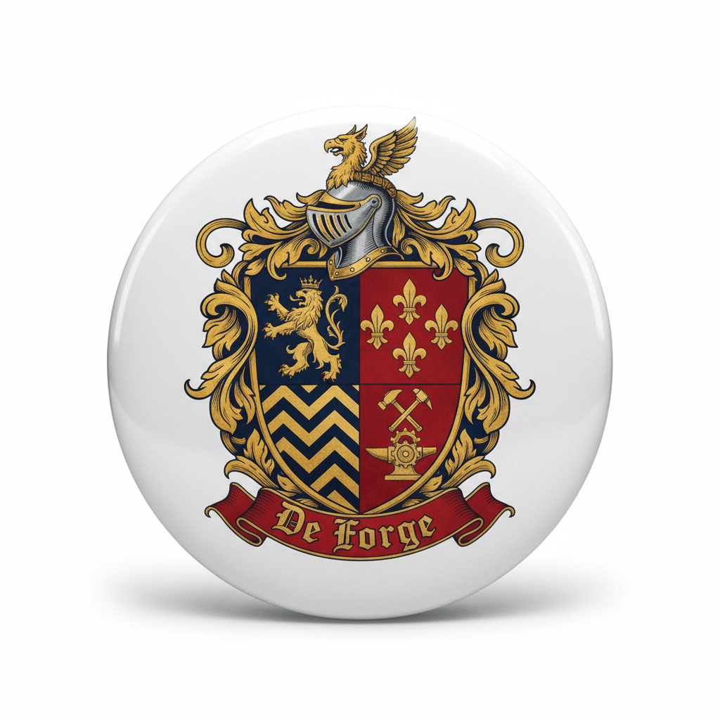 De forge Family Crest Coat of Arms Pinback 3-inch - My Pinbacks