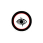 2.25-inch pinback badge with circular visual impairment symbol, black and red border