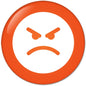 Orange sad face pinback button with white center, round 1.25 inch design