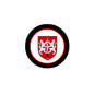 3-inch round coat of arms magnet with black rim, red shield and lions