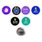 Set of 6 round Delta Gamma pinback buttons with mixed designs; one back-side shown