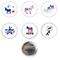 Set of 6 pinback buttons: circular animal voting designs and back-side view.