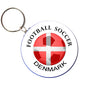 Denmark soccer bottle opener keychain, round emblem with Denmark flag