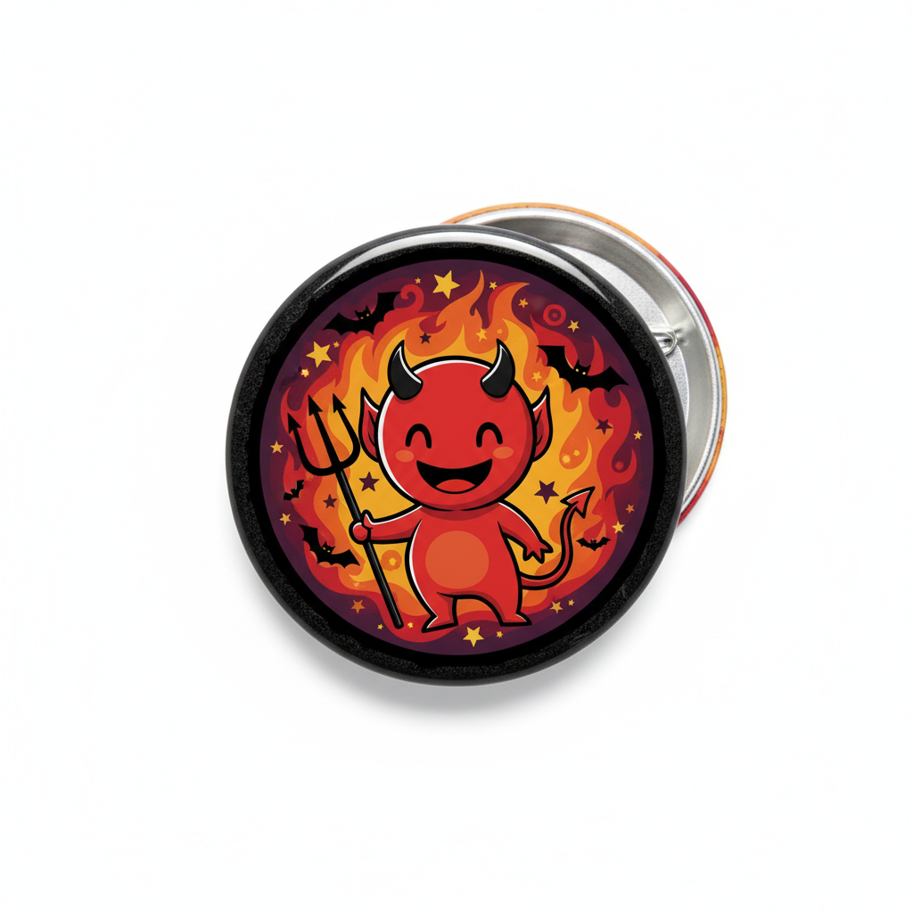 Devil At Halloween Pin Button 2.25-inch