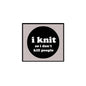 Black 1.25-inch pinback button with circular "i knit" text design