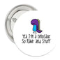 1.25-inch pinback button with purple dinosaur graphic and text “Ya I’m a dinosaur”