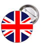 Distressed British flag pinback button, round with silver back (1.25 in)
