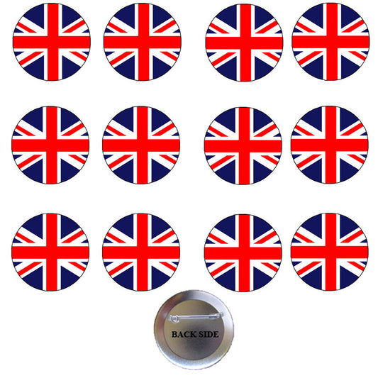 Lot de 12 pinbacks du Royaume-Uni de 1,25"