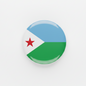 Round Djibouti flag pinback button in light blue, white, and green with red star.