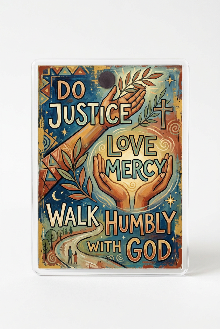 Do justice love mercy walk humbly with God Acrylic Fridge Magnetic 3-inch x 4-inch