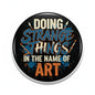 2.25-inch round pinback button, black with multicolor 'Doing Strange Things' text