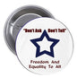 1.25-inch white pinback button with blue star and Don’t Ask Don’t Tell text