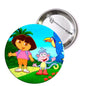 2.25-inch pinback button featuring cartoon girl and parrot outdoor scene