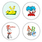 Dr. Seuss magnet button set, four round logos: Thing 1, Thing 2, AB C