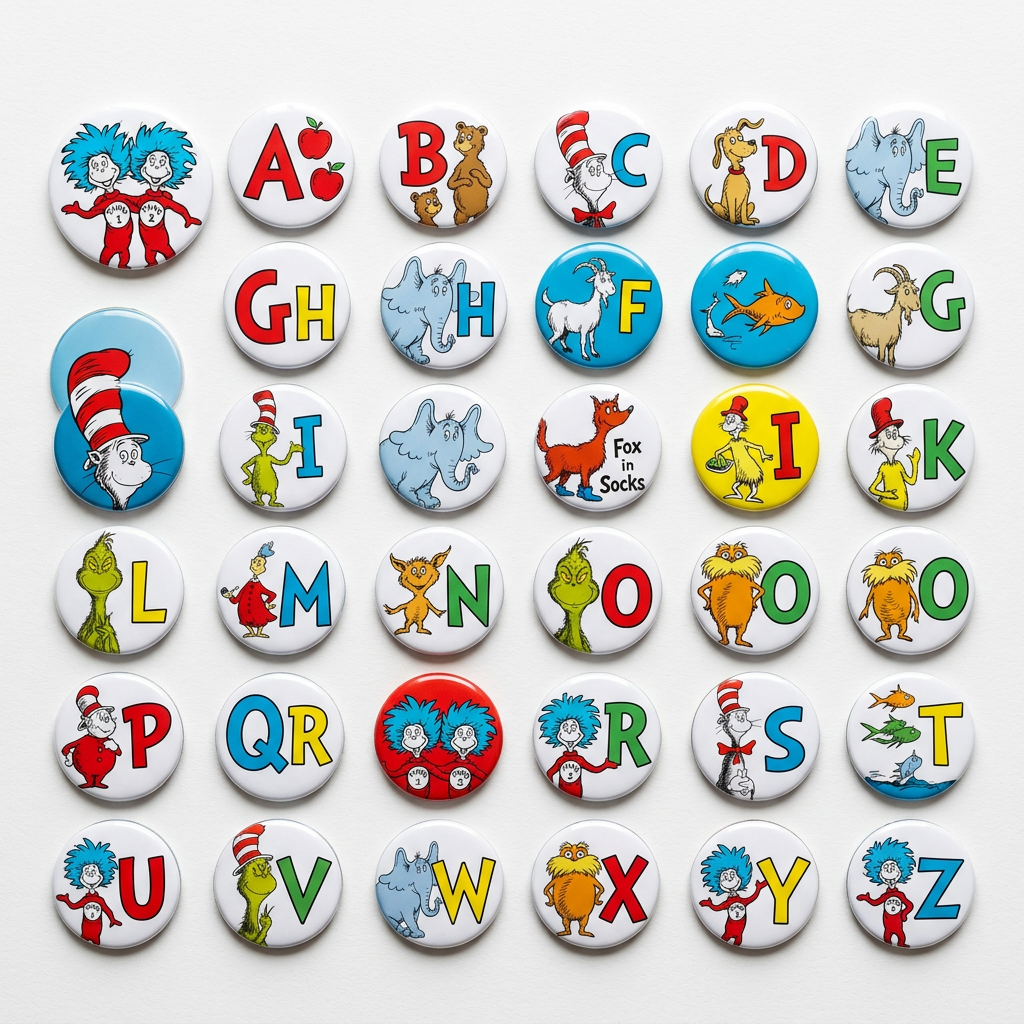Dr. Seuss ABC logo Thing 1 and Thing 2 logo Magnets 1.25-inch 32 Pcs Set