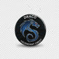 Dragon crest badge reel face, black with blue DRACO text