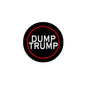 2.25-inch circular pinback button with black border, red ring, and white "DUMP TRUMP" text