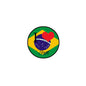 Circular I Love Brazil pinback badge with Brazil flag colors and red heart