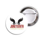 2.25-inch Juneteenth pinback button with white face, raised hands and handcuffs, red text