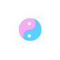Yin-yang badge pinback with pink and blue split circle design