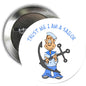 Round sailor button brooch badge with pin, cartoon sailor holding cutlass, text ring
