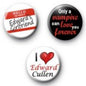 Set of three round pinback buttons with red heart and Edward Cullen text.