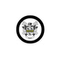 Round family crest arms magnet with black rim and shield, 3-inch badge