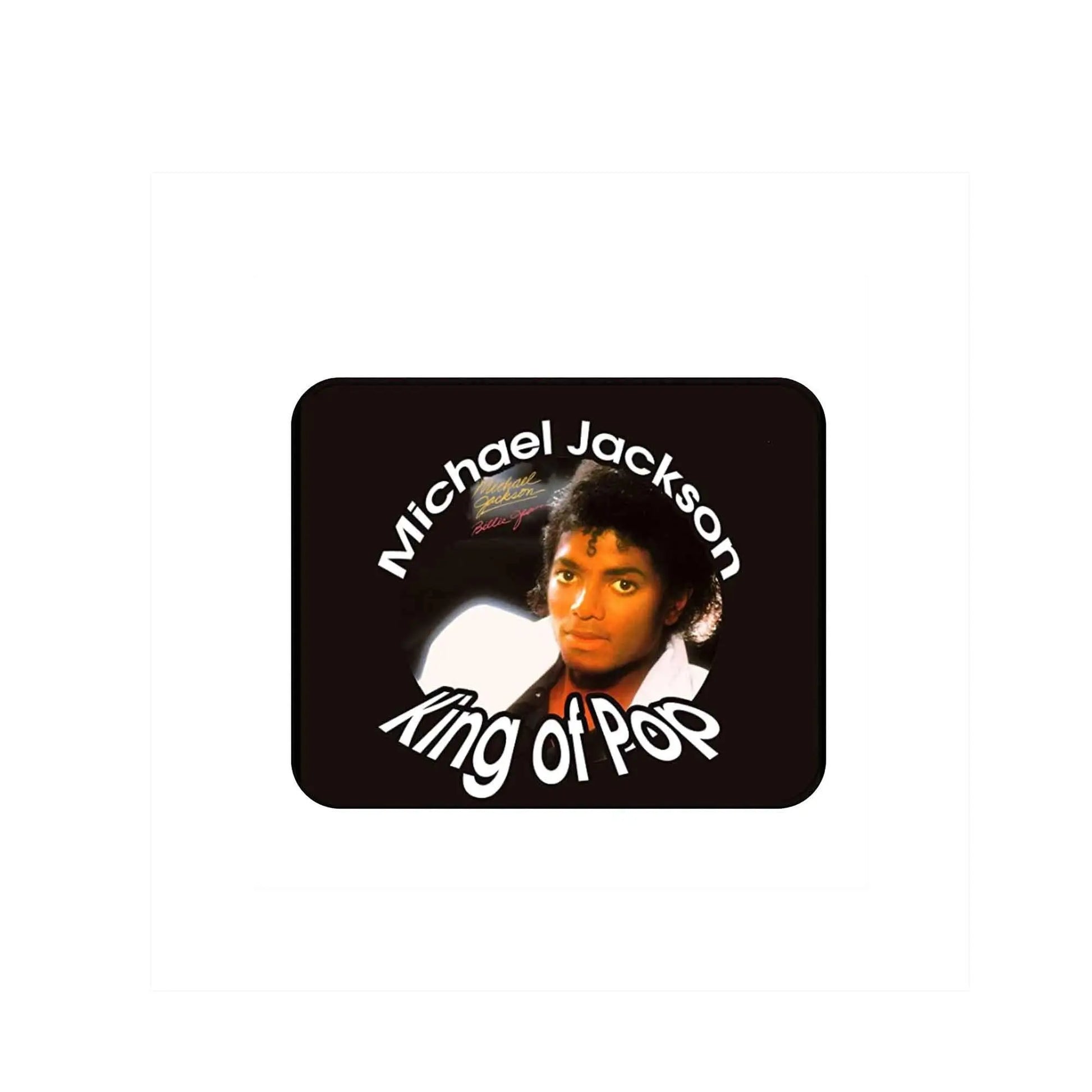 Dark mouse pad with Michael Jackson portrait and 'King of Pop' text